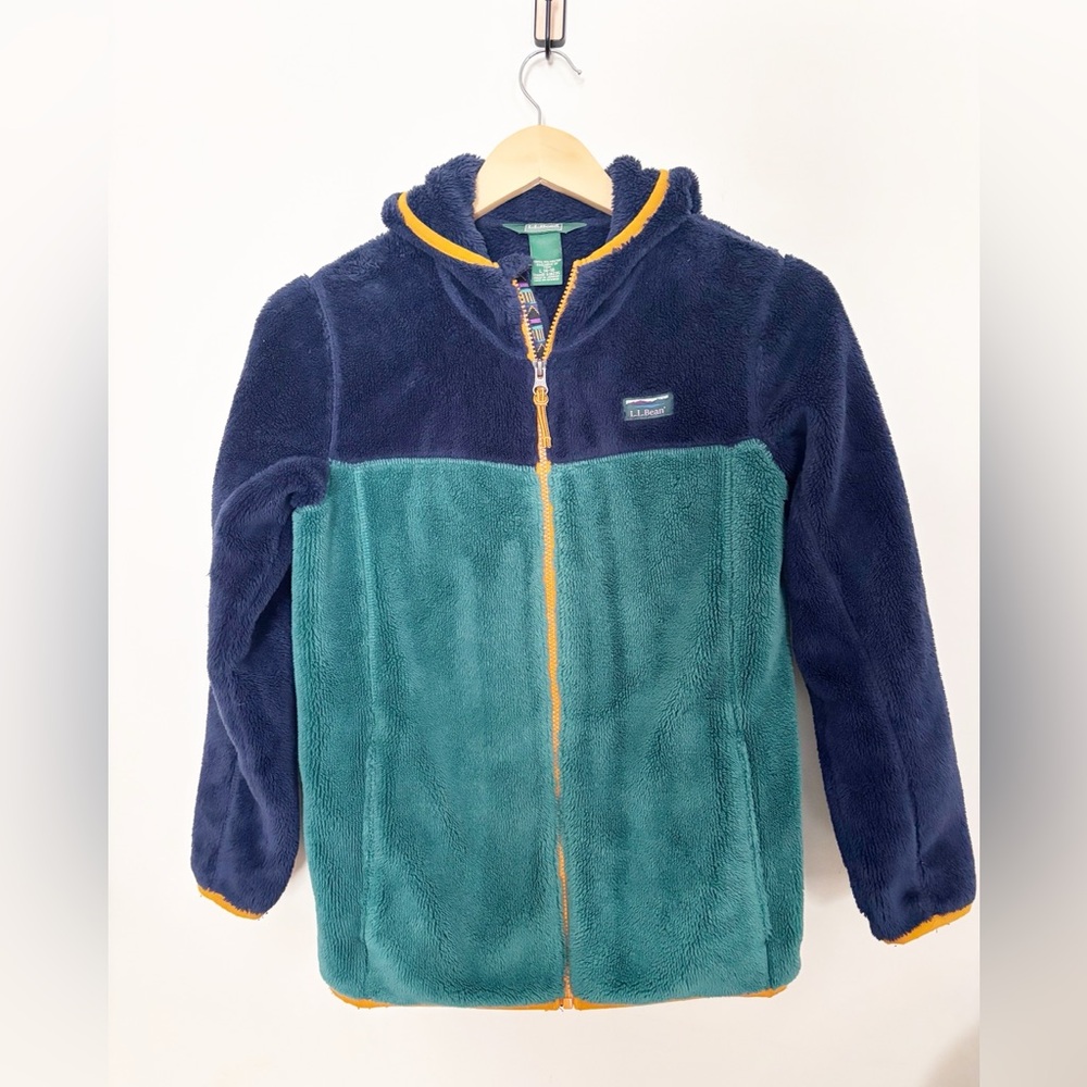 Boys L. L. Bean full zip hoodie navy fleece jacket size L 14-16 llbean soft